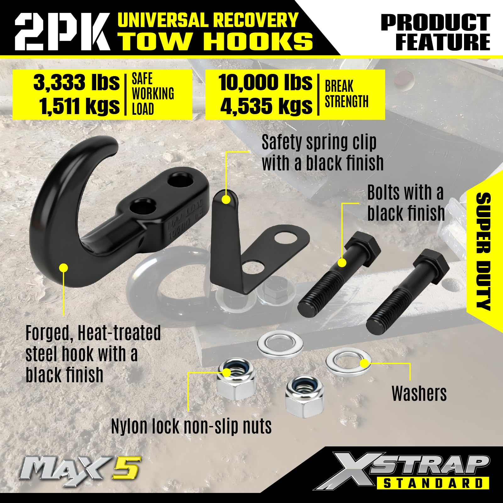 XSTRAP 2PK uniwersalne haki holownicze, 4,535.9 kg