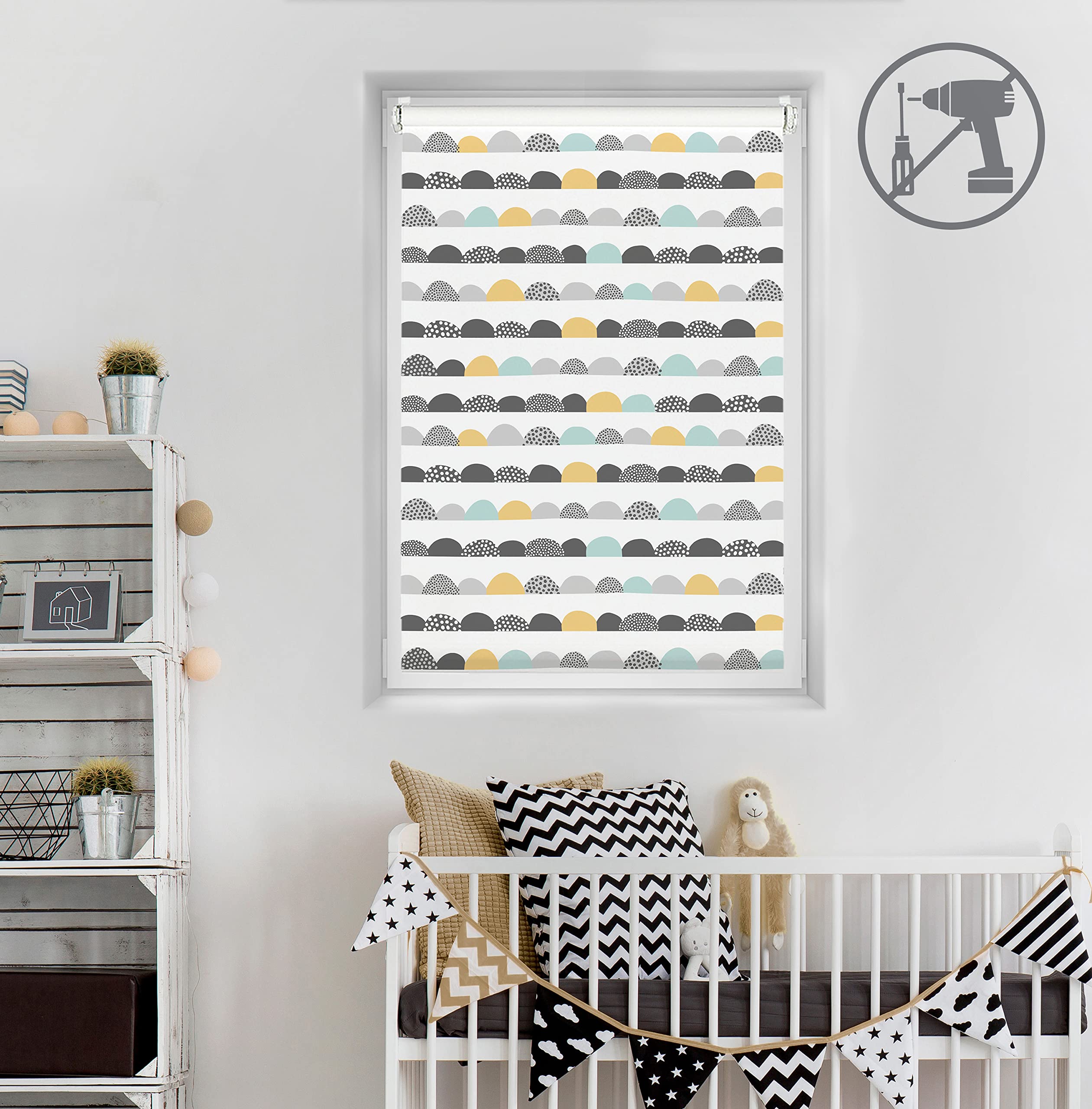 Blindecor Store occultant sans perçage Motif Blackout imprimé numérique Semilune 55 x 150 cm Taille du Tissu 52 x 145 cm
