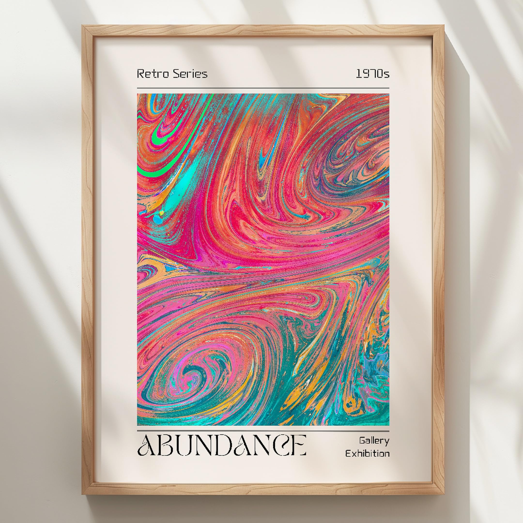 WallBUddy Retro 1970er Jahre Abstrakte Wandkunst (60 x 90 cm, Eichenrahmen)