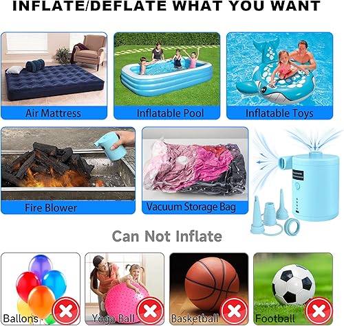 Miniatura 5 de Bomba de aire para colchón de aire, bomba de colchón de aire para inflables, inflador de llenado rápido, bomba de aire, perfecta para acampar al