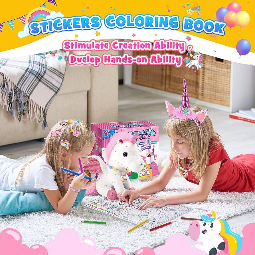 HappyGoLucky 3-9 Years Old Girls Gifts, Colouring Sets For Children Unicorn Gifts For Girls Birthday Presents Toys For 3-9 Year Olds Girl Colouring Pencils Crayons For Kids Art Set1
