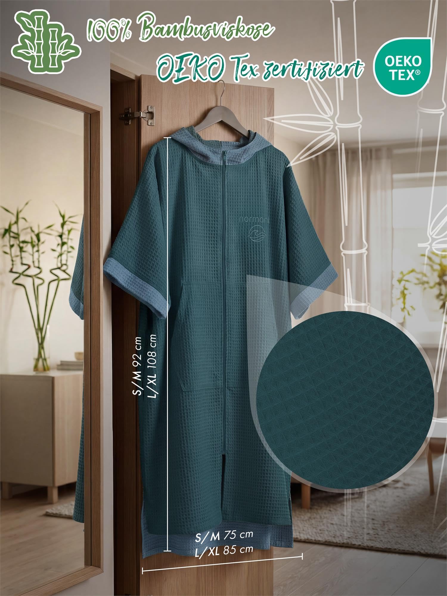 Badeponcho aus Waffelpique Handtuch-Poncho aus 100% Viskose leicht und kompakt - Badetuch Surferponcho mit Kapuze für Damen und Herren