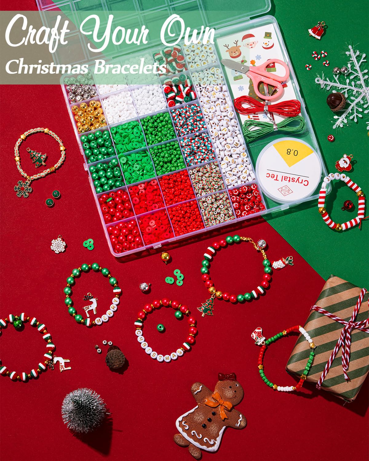Goldwise Christmas Friendship Bracelet Kit-Christmas Beads and Black Letter Beads (A-Z) for Jewelry Making, Varieties of Charms for Bracelets?DIY Christmas Crafts for Gifts