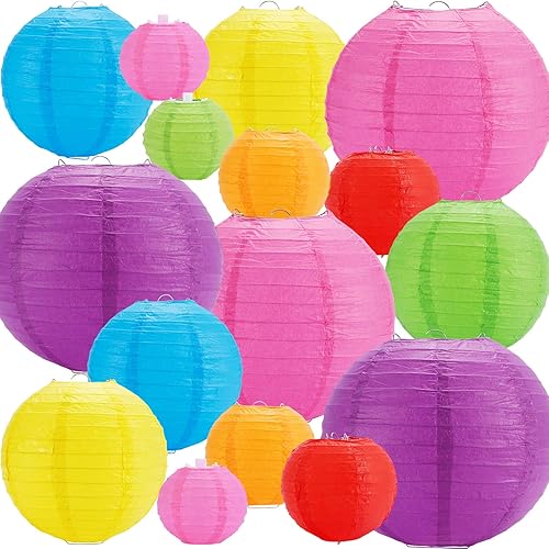 16 linternas de papel coloridas, linternas de papel colgantes chinas o japonesas multicolor para fiestas, aulas, bodas, decoración del hogar (tamaño