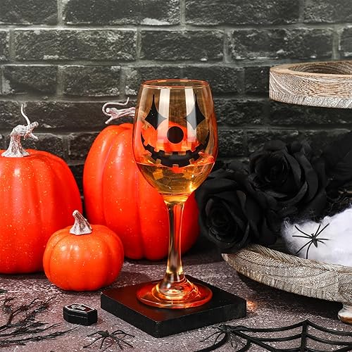 Miniatura 4 de Whaline Paquete de 3 copas de vino de Halloween de 10 onzas de calabaza naranja, copas de vino tinto Jack-O-Lantern de tallo largo, vasos de fiesta