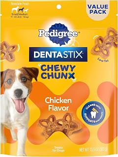 Pedigree Dentastix Chewy Chunx Chicken Flavor Dental Treats for Small & Medium Dogs, 13.5 oz Bag