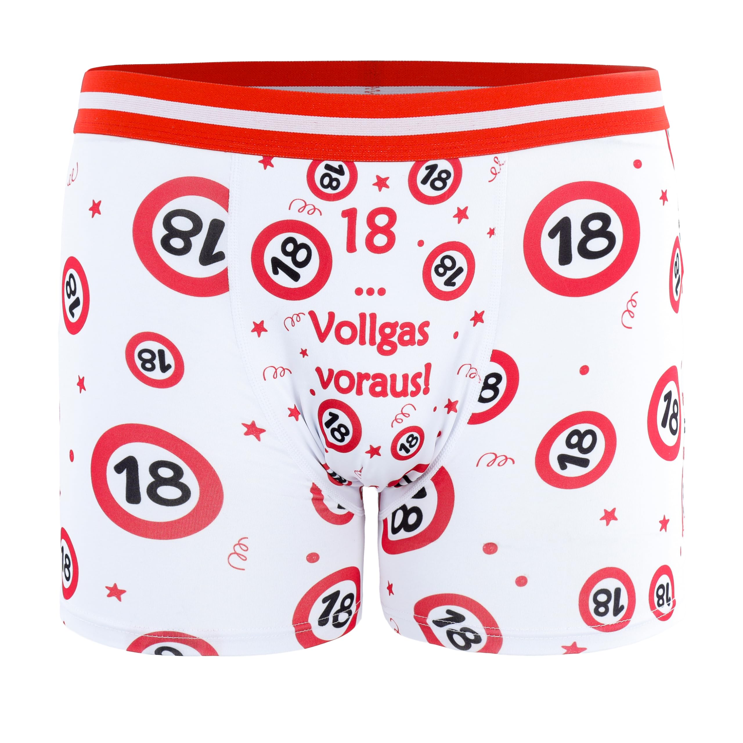 Tiwoca Boxershorts rot-weißes Design mit Verkehrsschildern und Spruch