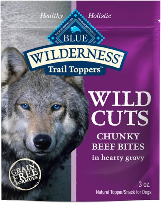 Wilderness Trail Toppers Beef Wet Dog Food, 3 oz, 24 ct | High Protein, Real Beef #1 Ingredient, Chunky Bites in Hearty Gravy, Grain-Free Recipes, Helps Support Daily Hydration