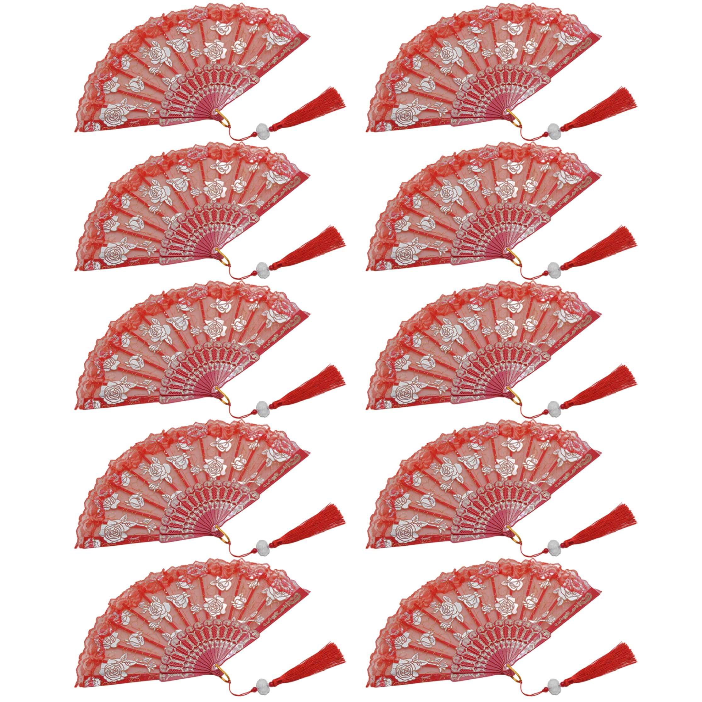 Imooreshine 10pcs Red Lace Fans, Spanish Folding Decorative