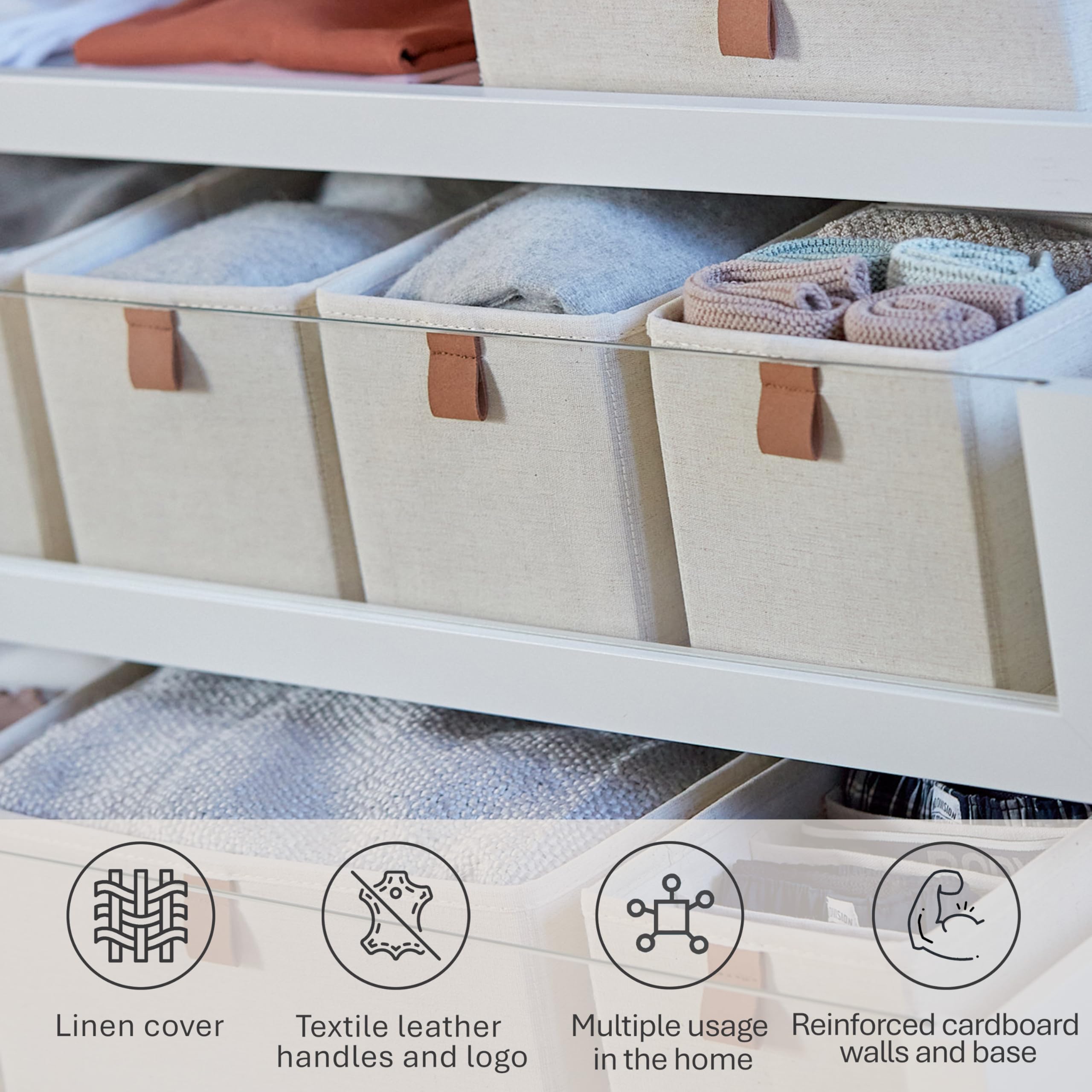 Premium Cajonera de 2 Piezas, Organizador para Armario de Tela, Beige 30cm x 15cm x 15cm