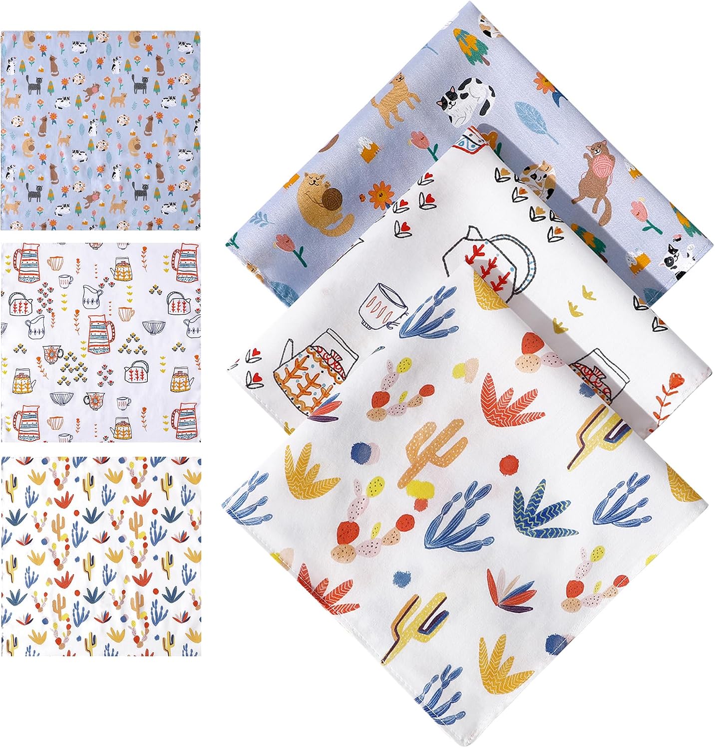 Floral Handkerchiefs for Women No Iron Cotton Decorative Women's Handkerchief Flower Ladies Hankies Satin Soft Hankies