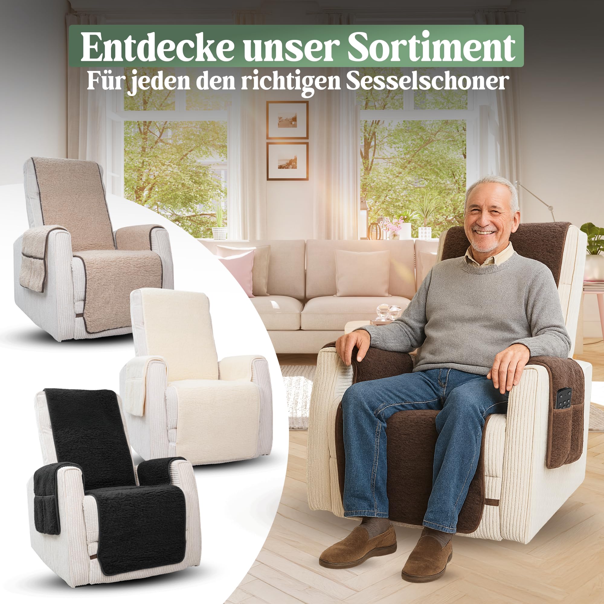 Novaliv Sesselschoner für Relaxsessel Anthrazit - Universeller Sesselschoner mit Armlehne und Fußteil - Schonender Sessel Bezug aus Schurwolle Sesselbezug Relaxsessel Sesselauflage Sesselüberwurf