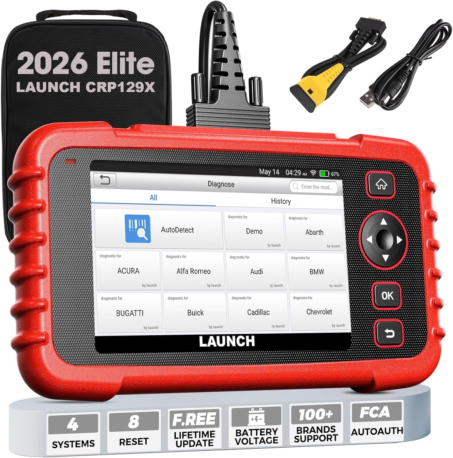 CRP129X OBD2 Scanner, 2026 Elite Lifetime Free Update Scan Tool, 8 Reset, Injector Coding, ABS/SRS/TCM/Engine System Diagnostic Scanner, Auto Vin, Car Scanner Diagnostic for All Cars