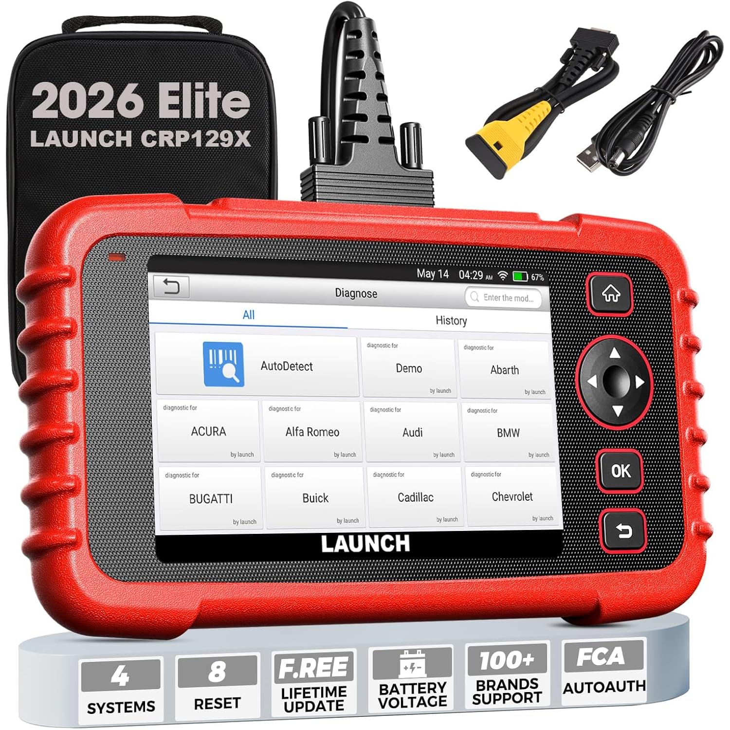 LAUNCH CRP129X OBD2 Scanner, 2025 Elite Lifetime Free Update Scan Tool, 8 Reset, Injector Coding, ABS/SRS/TCM/Engine System Diagnostic Scanner, Auto Vin, Car Scanner Diagnostic for All Cars