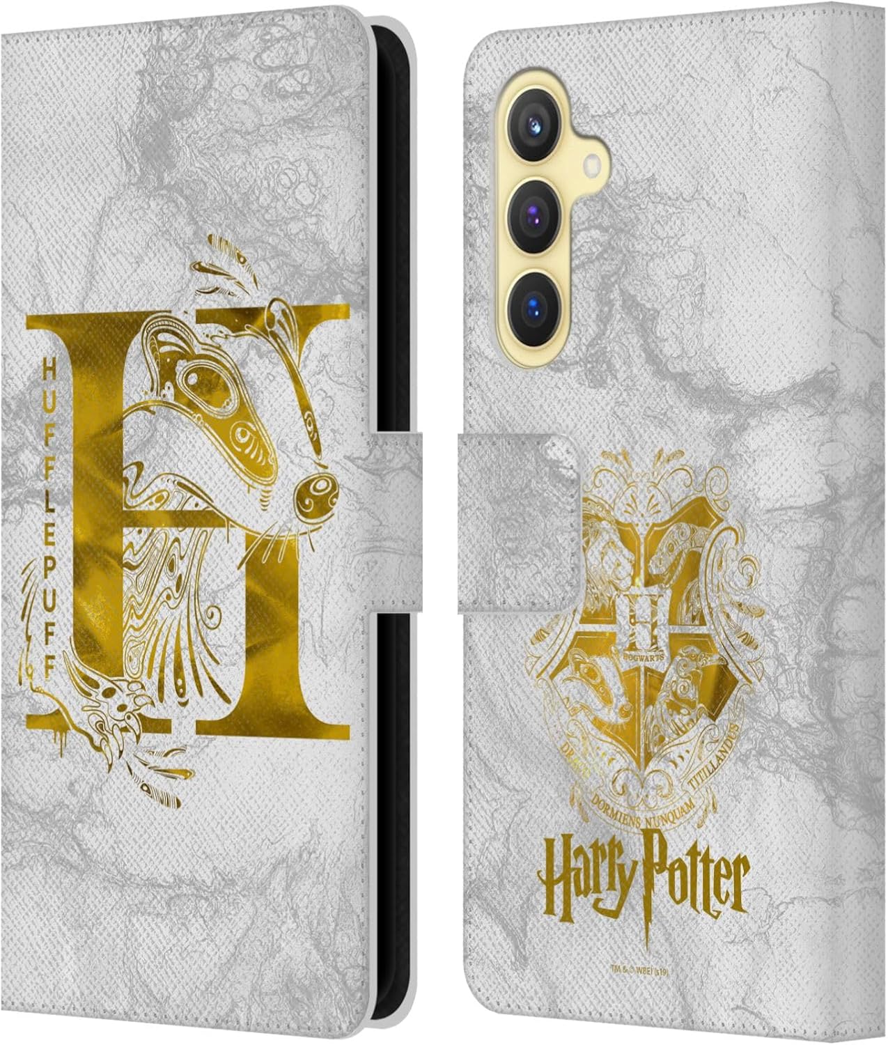 Head Case Designs Officially Licensed Harry Potter Hufflepuff Aguamenti Deathly Hallows IX Leather Wallet Case Compatible with Samsung Galaxy S23 FE 5G