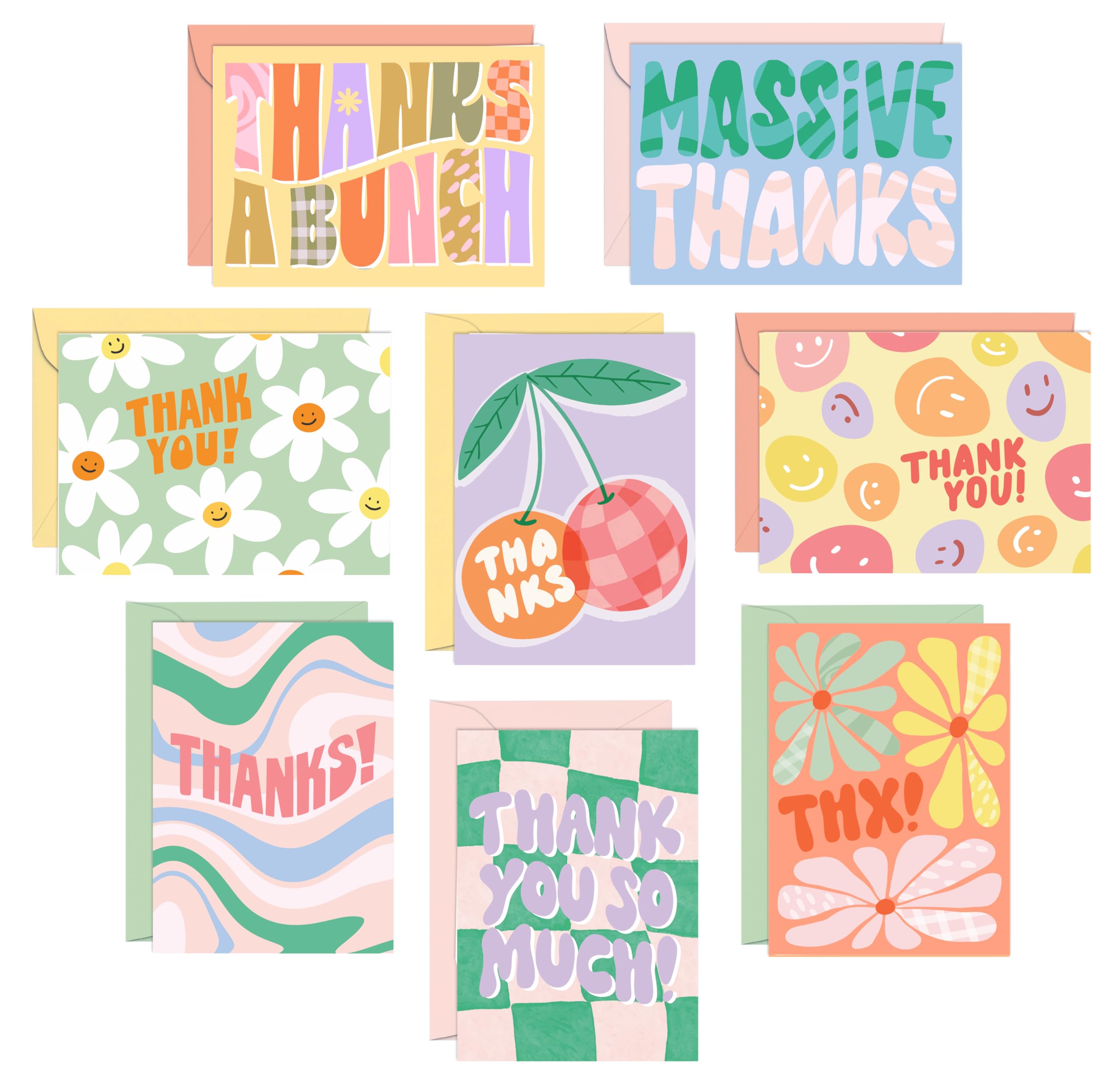 S&O Thank You Cards with Envelopes - Blank Greeting sheets for Handwritten Messages - Set of 24 Thank You Notes and Envelopes - Assorted Decor Cards with Stylish Color covers to Mix & Match