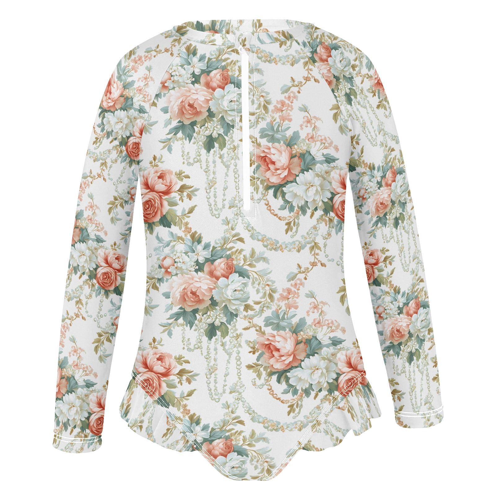 ALAZA Swimsuit for Girls Long Sleeve Rashguard Bathing Suit European Flowers Quick Dry 4T