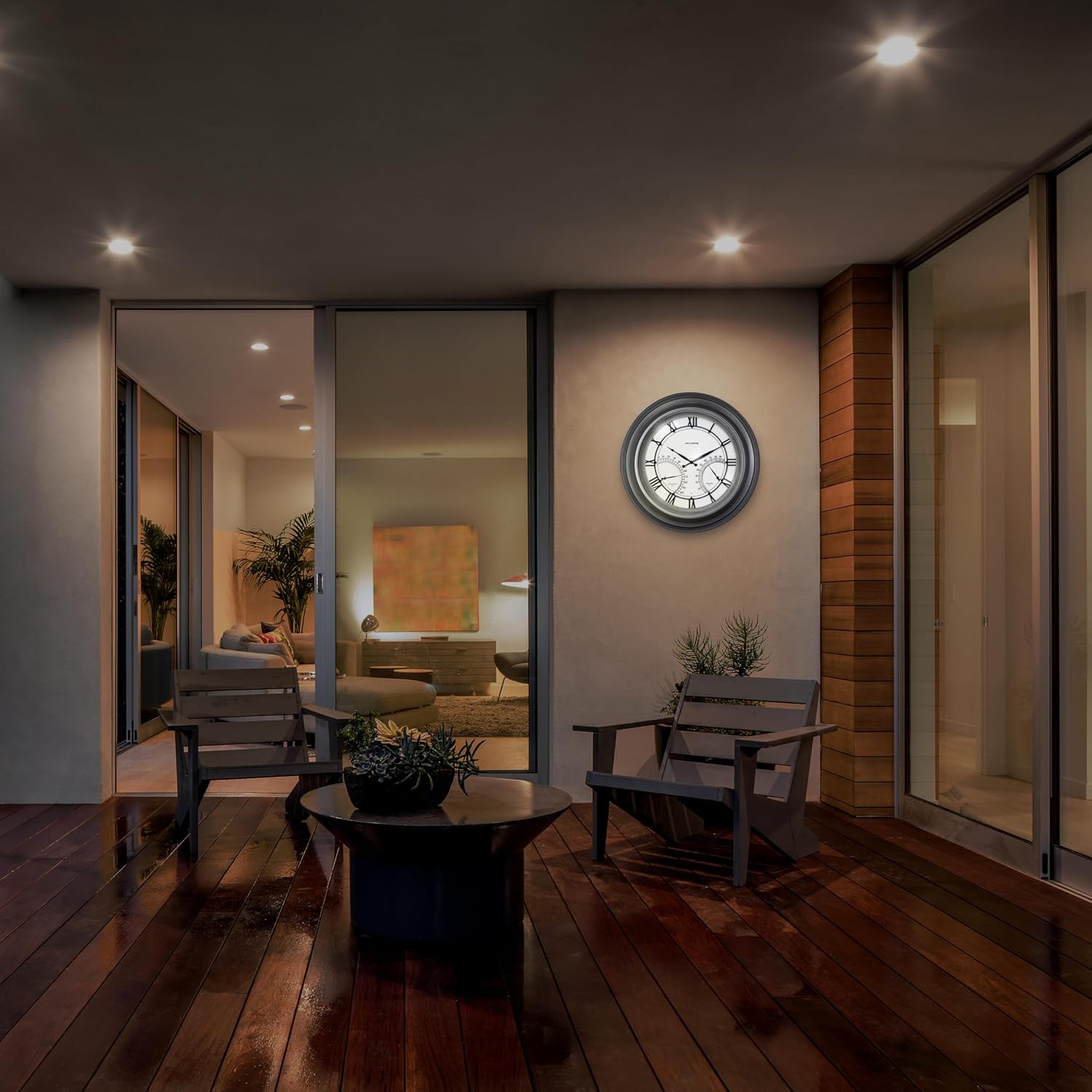 AcuRite 24” Illuminated LED Large Outdoor Decorative Clock with Thermometer and Hygrometer Combo (75026M), Pewter