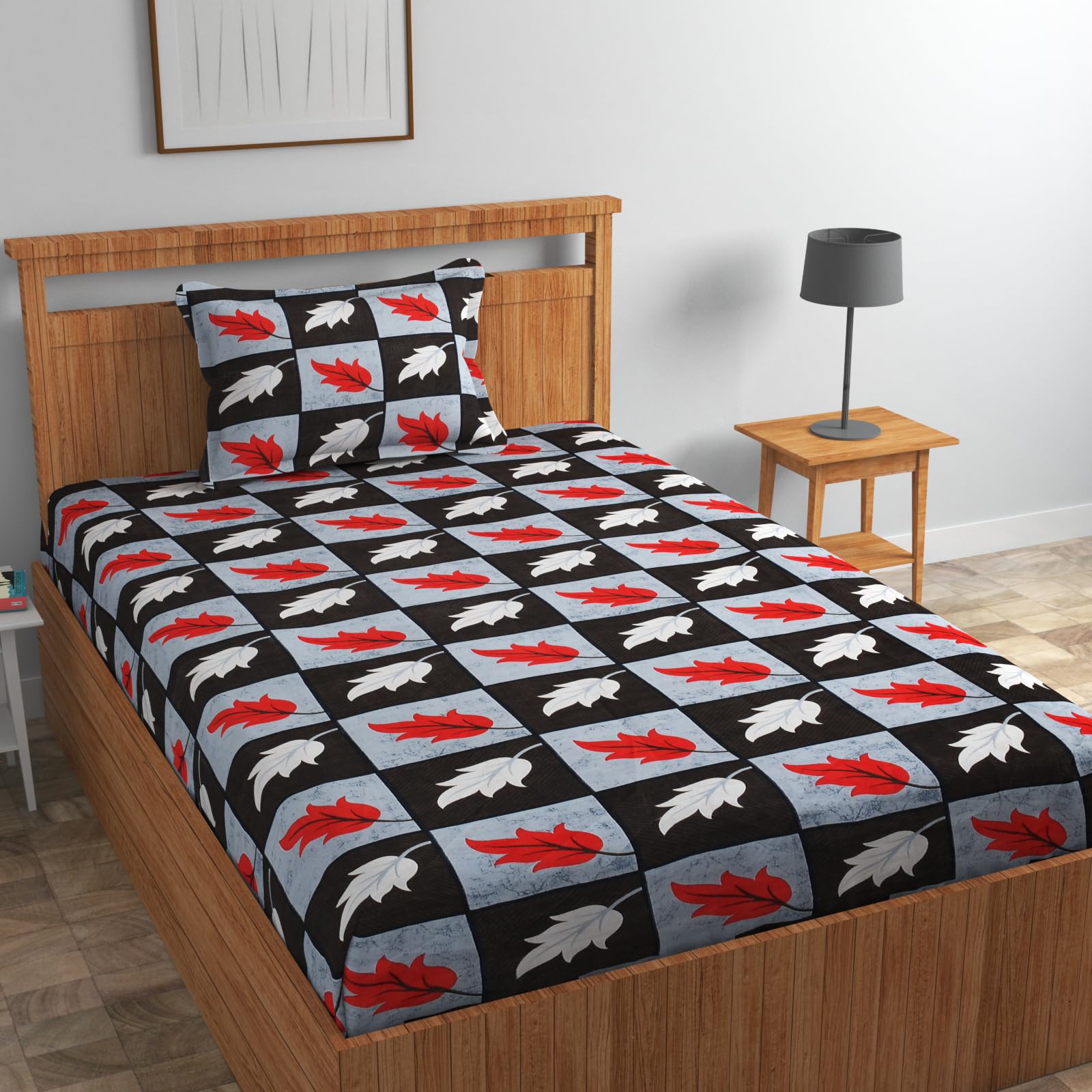 Luxury Trends Premium Glace Cotton 260 TC Flat Single Bedsheets for Summer Breathable, Bedding Set,Cotton Bedsheet Single Bed | Bedsheet with 1 Pillow Covers,Size-60 X 90 Inches (White Red Leaf) (B0D8121VH4) Amazon Price History, Amazon Price Tracker