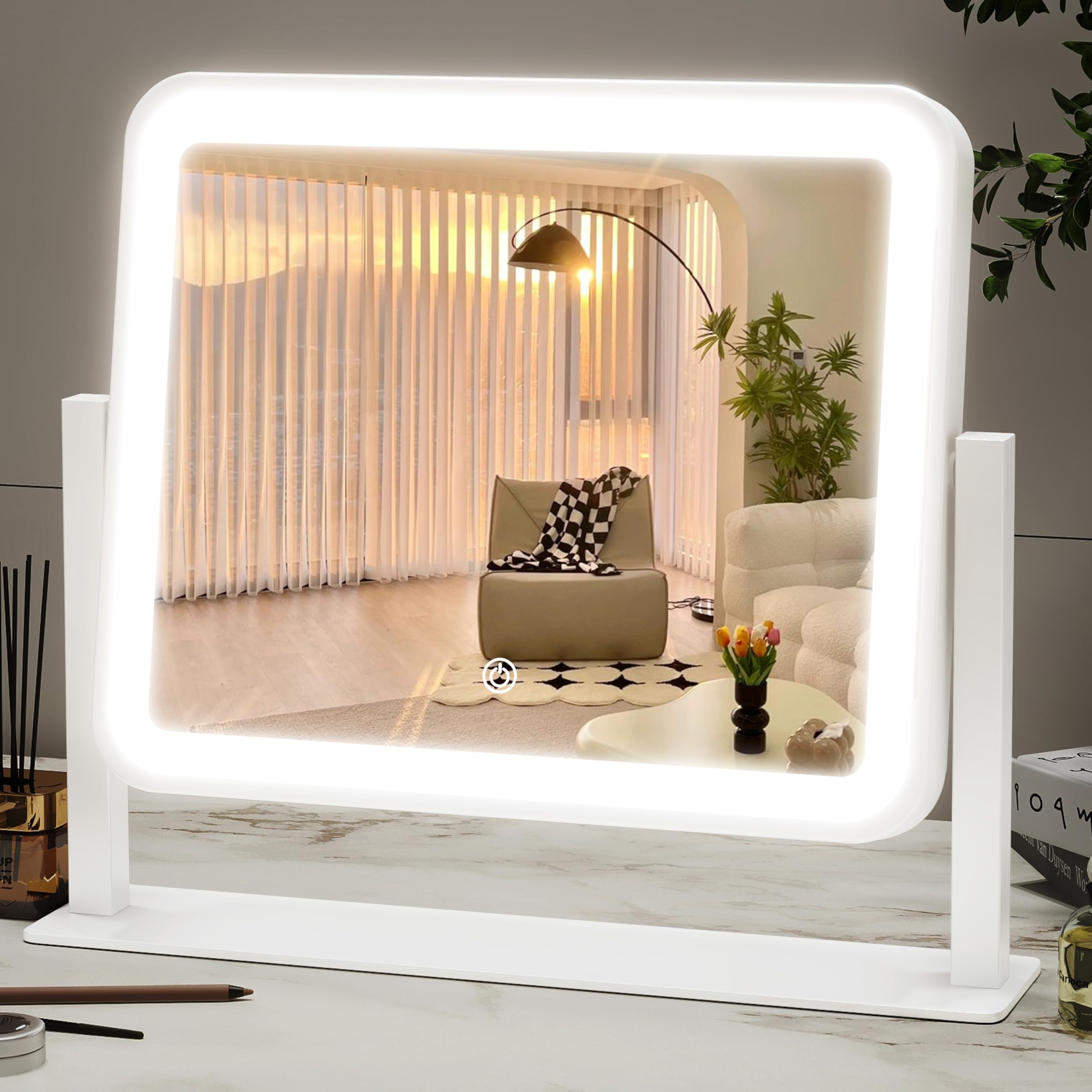 Photo 1 of ***LIGHT NON-FUNCTIONAL*** ROLOVE 14"x12"Vanity Mirror, Lighted Makeup Mirror for Vanity Desk, Smart Touch Control, 360° Rotation, 3-Color Modes, Gifts for Women, Bedroom, White
