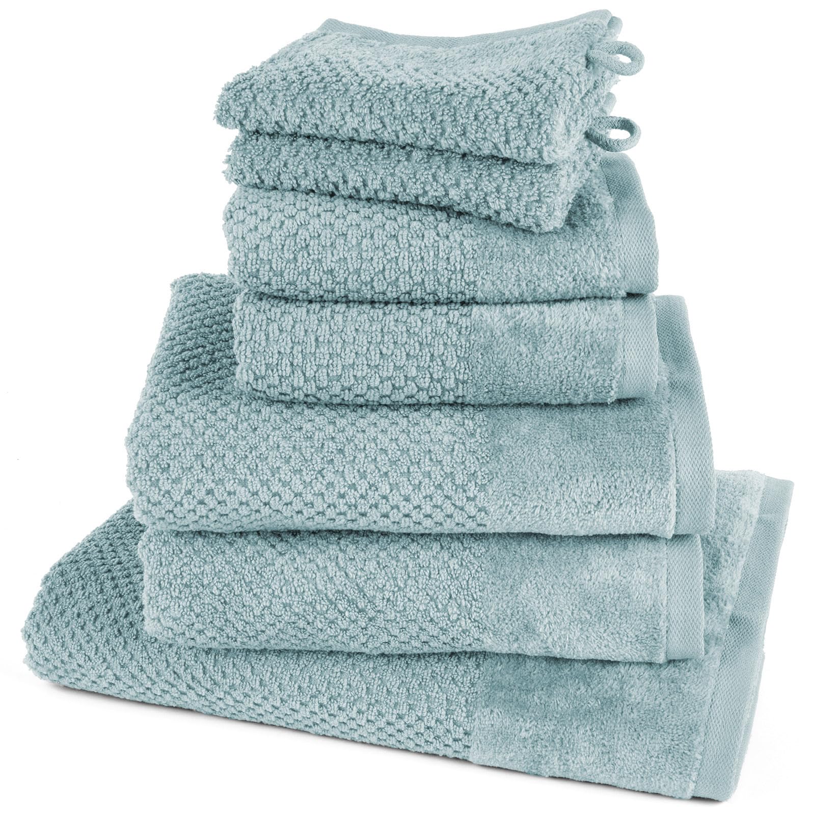Pure Label 7-TLG. Handtücher Set aus 100% Baumwolle, saugstark und weich - 1x Badetuch (70x140 cm) 2X Handtuch (50x100cm) 2X Gästetuch (30x50 cm) 2X Waschlappen (16x21 cm), Türkis