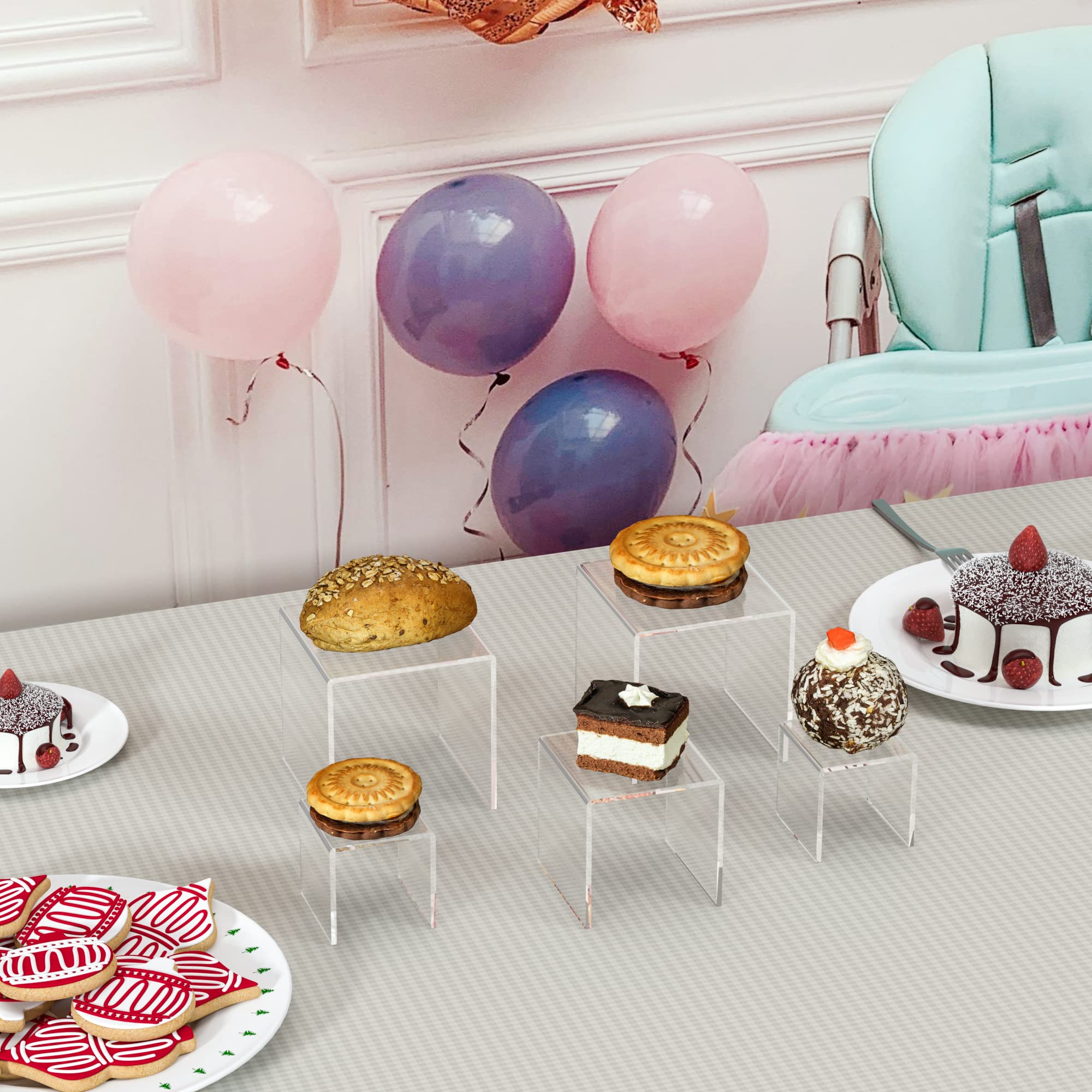 Sezanrpt Ripiani Quadrati per Scaffale 3pz, Set Espositore da Tavolo in Acrilico per Dessert, Espositore Trasparente in Acrilico per Collezionismo, per Cupcake, Giocattoli, Orologi, Decorazioni da