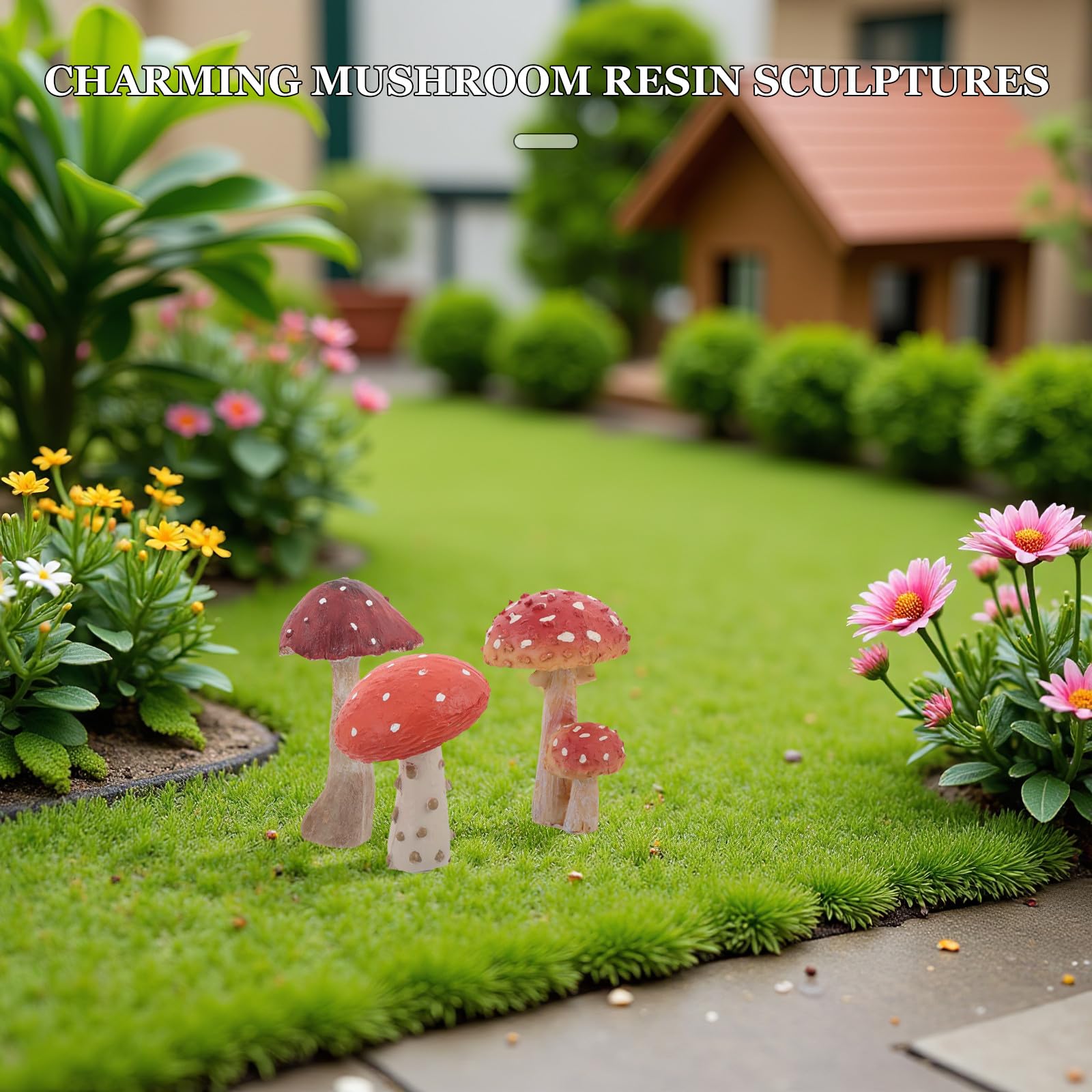 DECHOUS Decorazione da Giardino Esterno 3 Pezzi di Statue Fungo in Resina Rosso, Resistenti alle Intemperie per Creare Un'atmosfera Estiva in Giardino o Prato