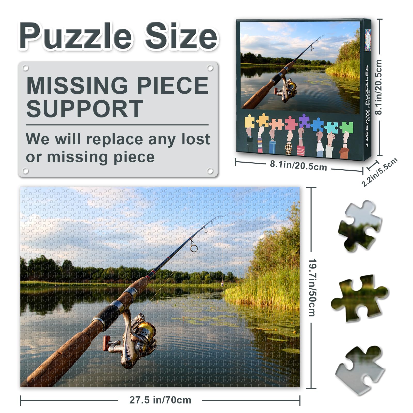 Jigsaw Puzzle 1000 Pieces for Adults Fishing Tackle Wall Art Canvas Painting Coastal Decor Sportsman Gift Challenge 27.5 x 19.7 Inches - Image 3