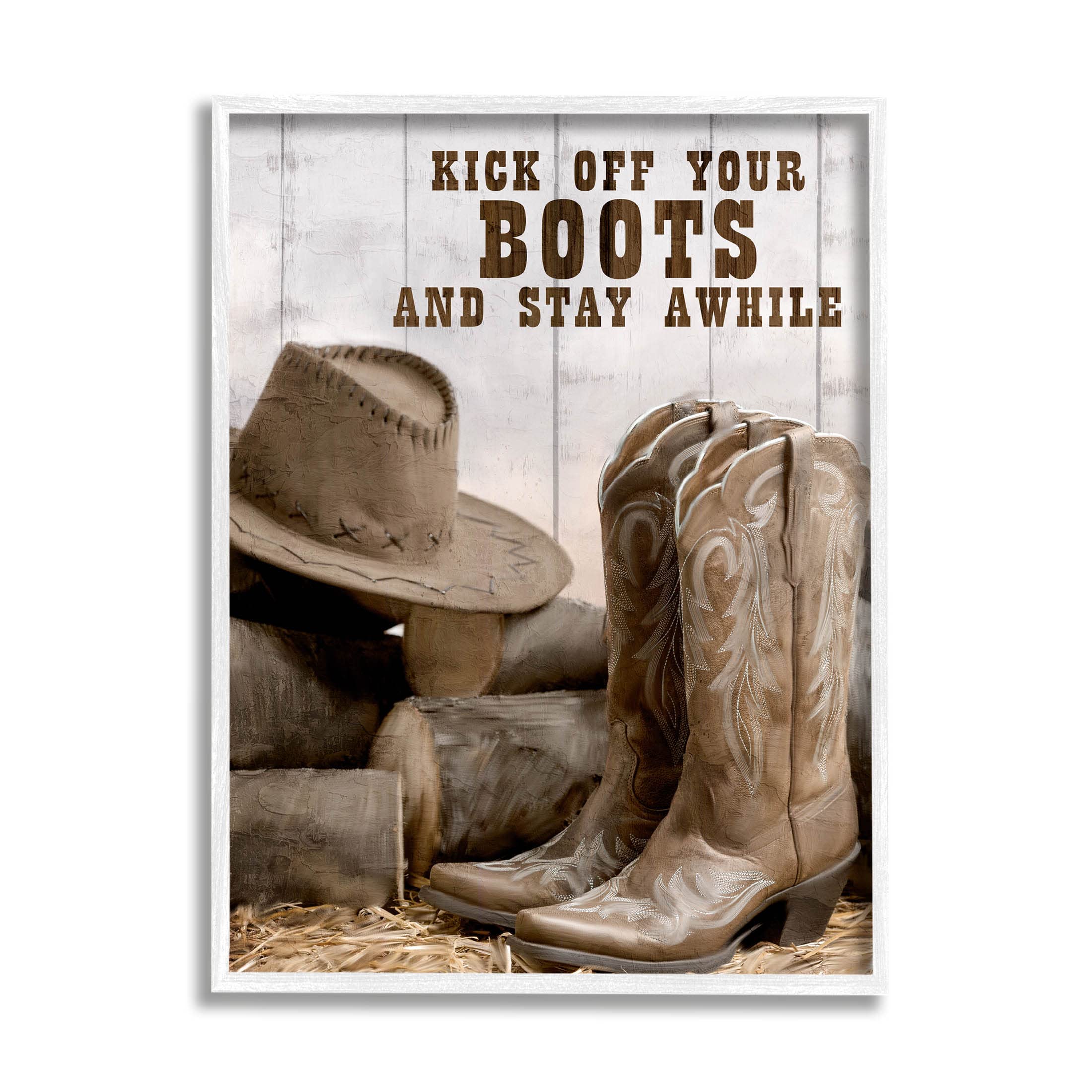 Stupell Industries Kick Off Boots Stay Awhile Phrase Giclee Framed Wall Art, Design by Kim Allen