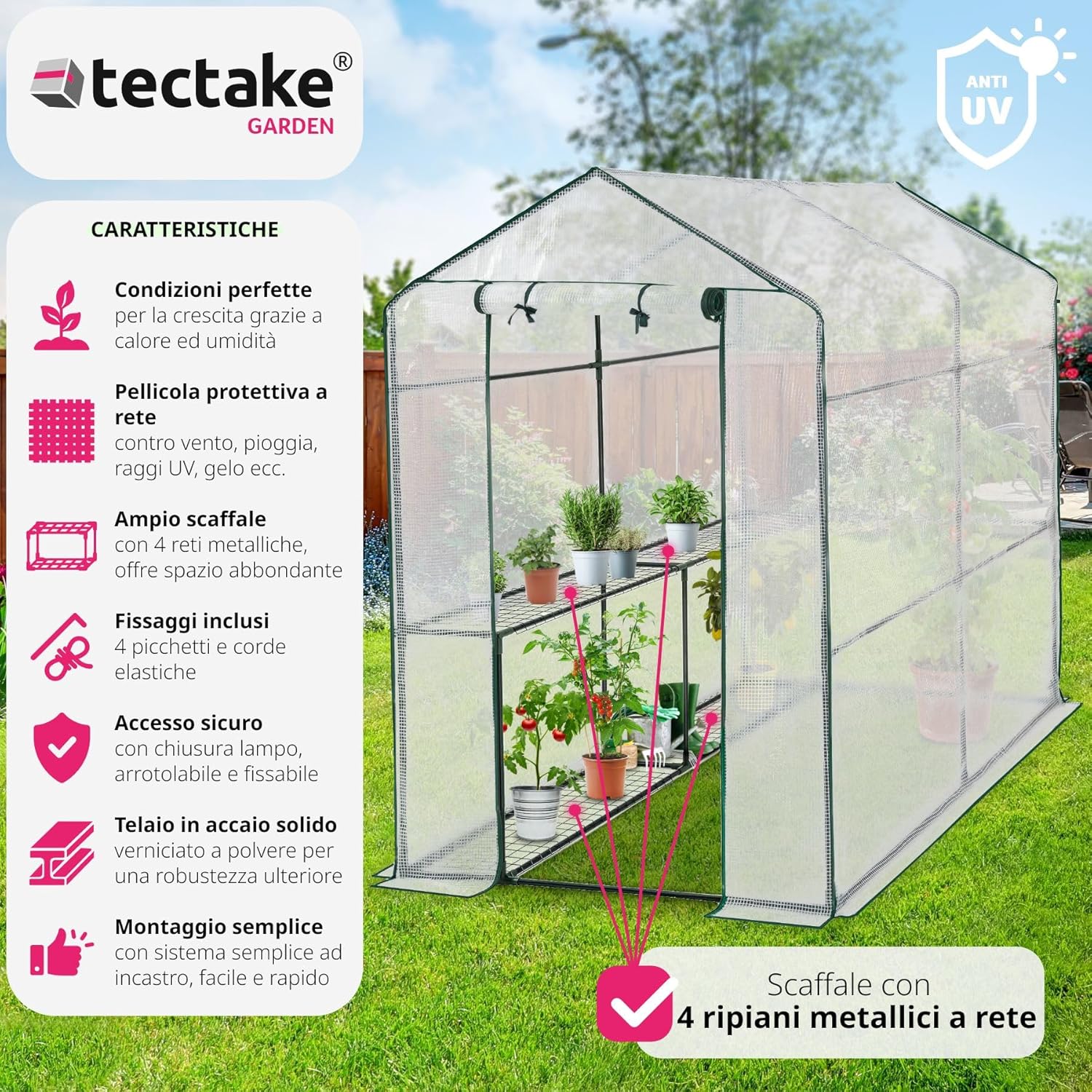 Tectake® Serra da Giardino in Acciaio con Porte e Rete UV - Bianco 14 81rqN48Q7DL. AC SL1500