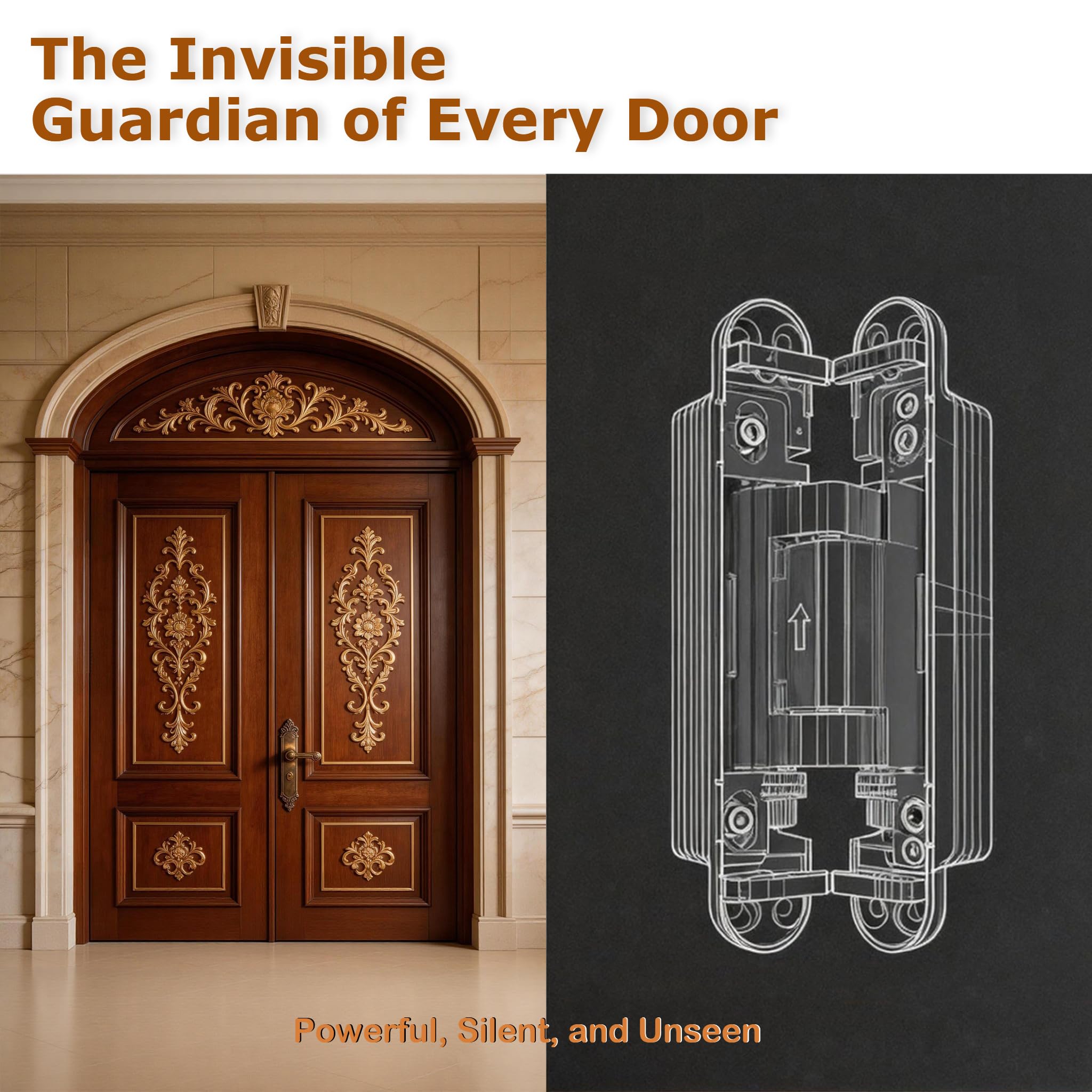 Bisagras ocultas hidráulicas ajustables de 7 pulgadas, metal resistente con amplia apertura de 180°, diseño oculto para puertas comerciales y residenciales (uso interior/exterior)