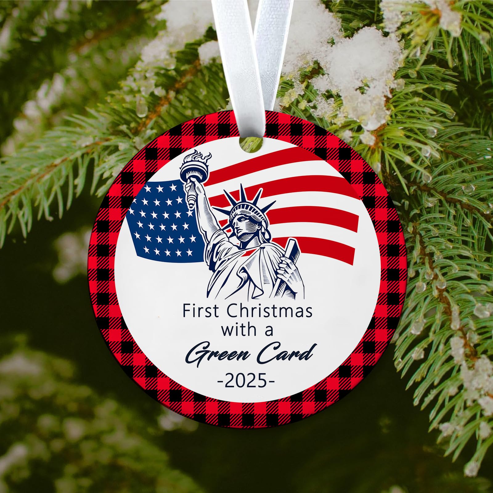 Christmas Ornaments 2025, First Christmas with a Green Card Hanging Ornaments American Citizenship Gifts New Us Citizen Ornament for Congratulations On Immigration, Immigrants Naturalization
