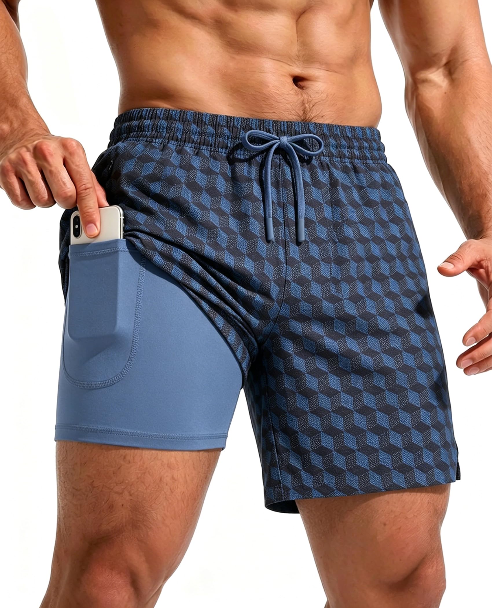 CoozySphere Mens 2 in 1 Running Shorts with Phone Pockets 5 inch Training Gym Shorts with Compression Liner Quick Dry