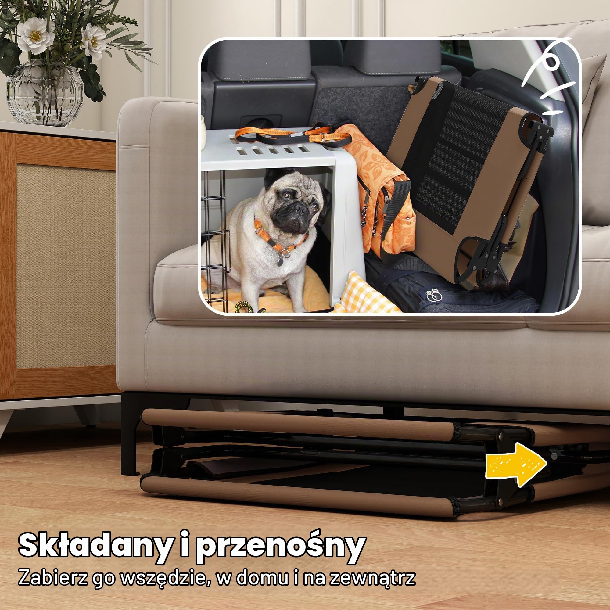 PawHut Legowisko składane outdoor podwyższone dla psów 107x61x20 cm Kawa