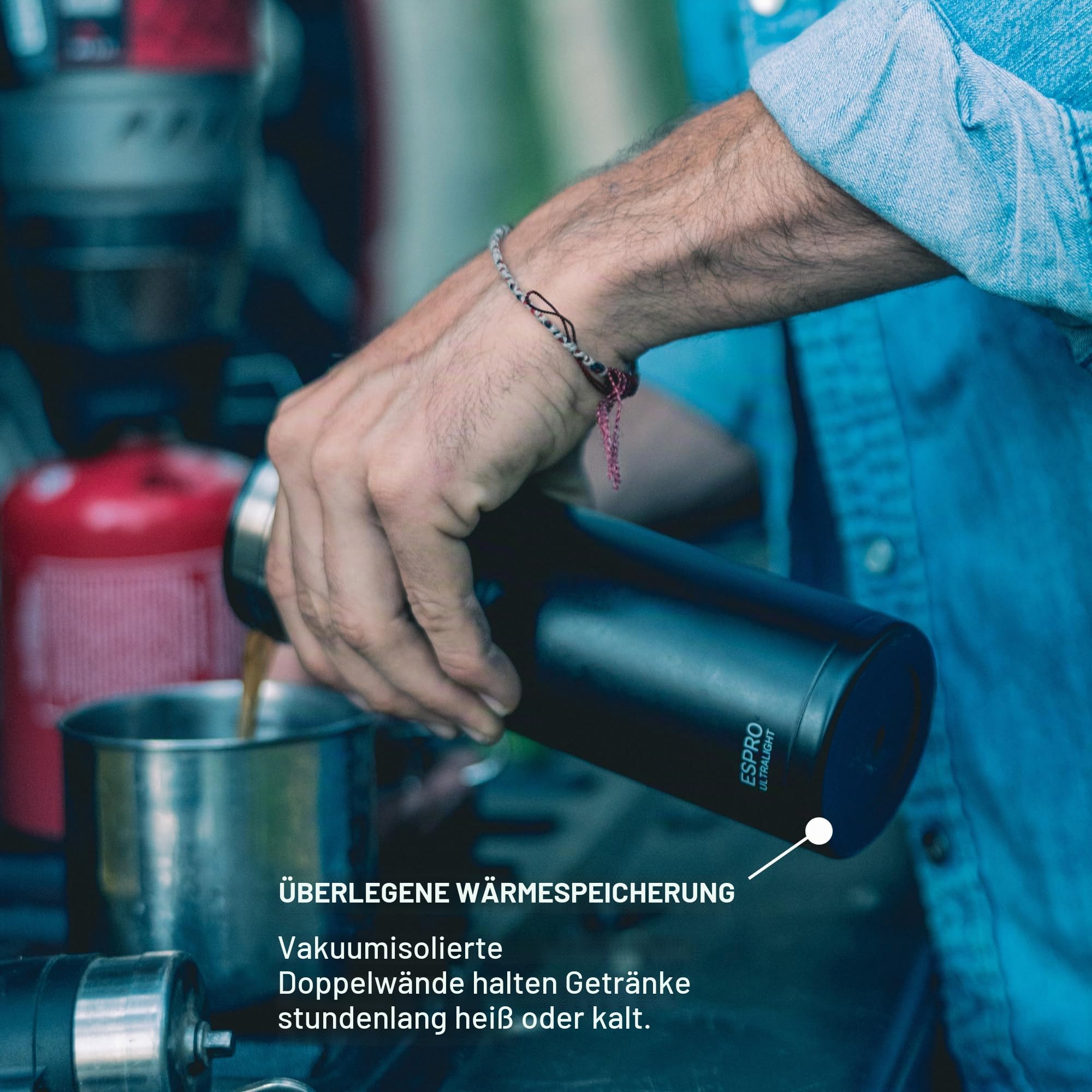 ESPRO – P0 Ultralight – Französische Kaffeepresse für Einzelportionen und leichte Trinkflasche für Reisen, Camping und den täglichen Gebrauch, Edelstahl, vakuumisoliert, 16 oz (Matte Meteorite Black)