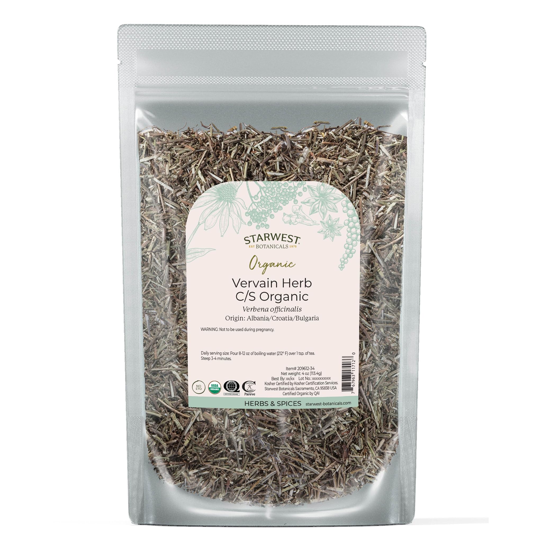 Organic Vervain Herb C/S - 4 oz