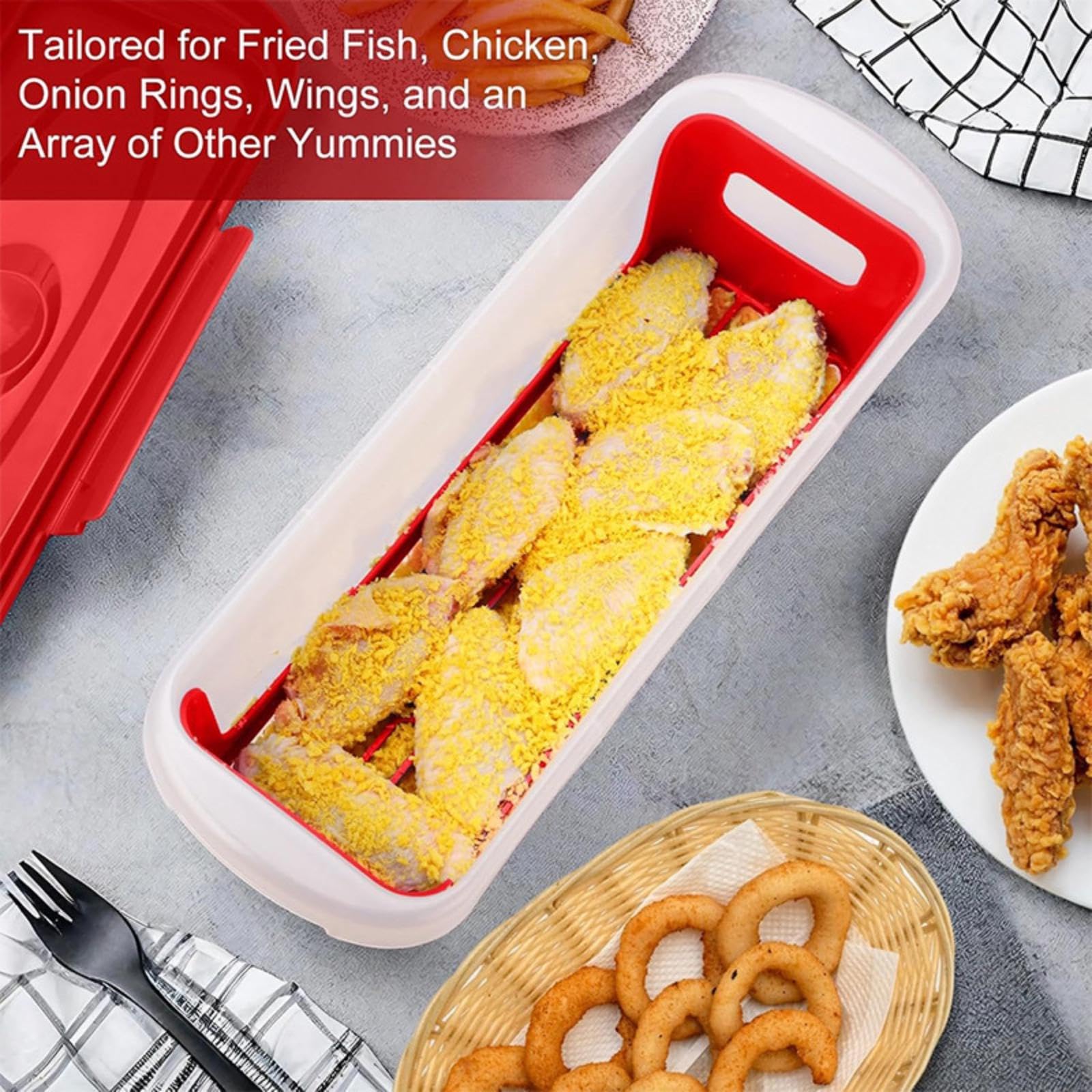 Confezione da 2 Agitatori per pastelli di pesce, Shaker per pastelli, Shreader per pastelli con vassoio per impanature, vaschetta con coperchi per friggere le ali di pollo Anelli di cipolla di pesce