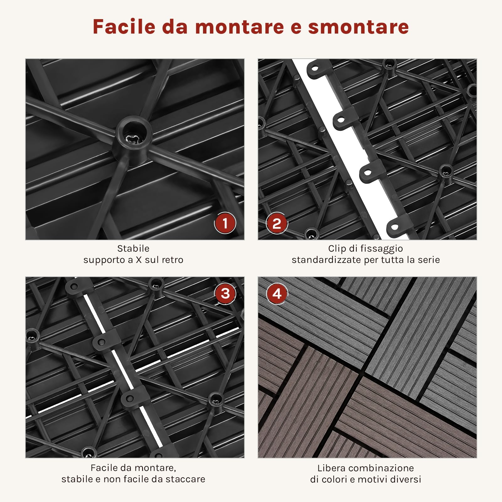 WOLTU Pavimenti da Esterno Balcone/Giardino/Terrazza Piastrelle ad Incastro in WPC, Legno Composito Grigio Chiaro 11 Pannelli / 1 ㎡