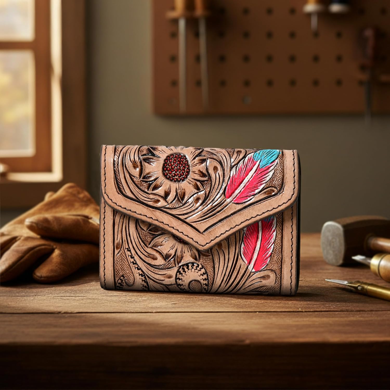 Merbaa Western Tooled Leather-Style Purse for Women – Handcrafted Floral Embossed Trifold Design | Multipurpose Vintage Western Clutch Wallet - Image 7