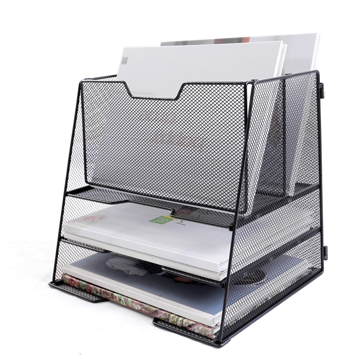 CoolYeah Office Desktop Organizer, Detachable Black Metal Mesh Desk File Organizer for Letter Size A4 and Any Documents