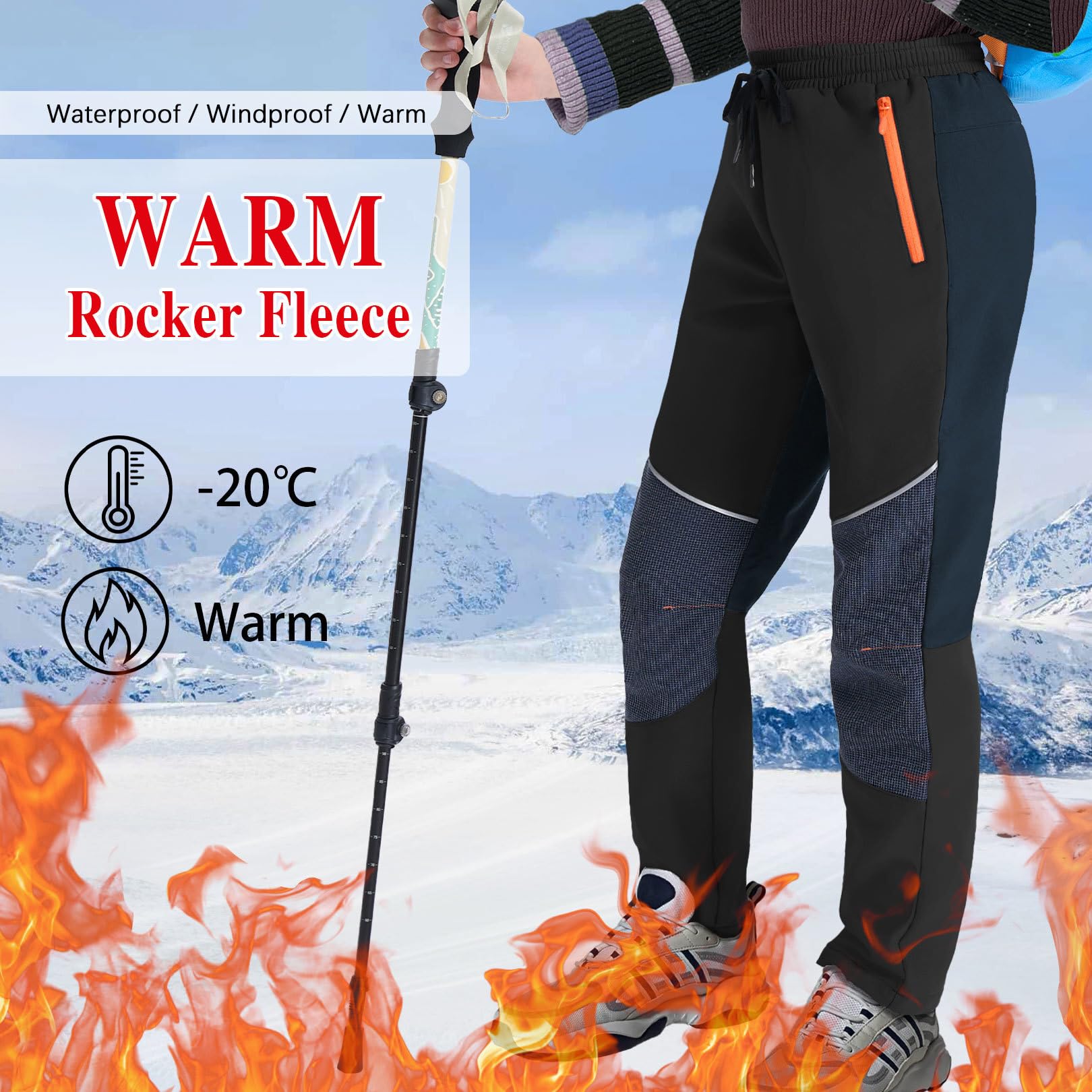 ANGEL CITIZ Pantalon Ski Enfant Softshell Doublé Thermique Imperméable Coupe Pantalon de Montagne Outdoor Randonnée Neige pour Garçons Filles