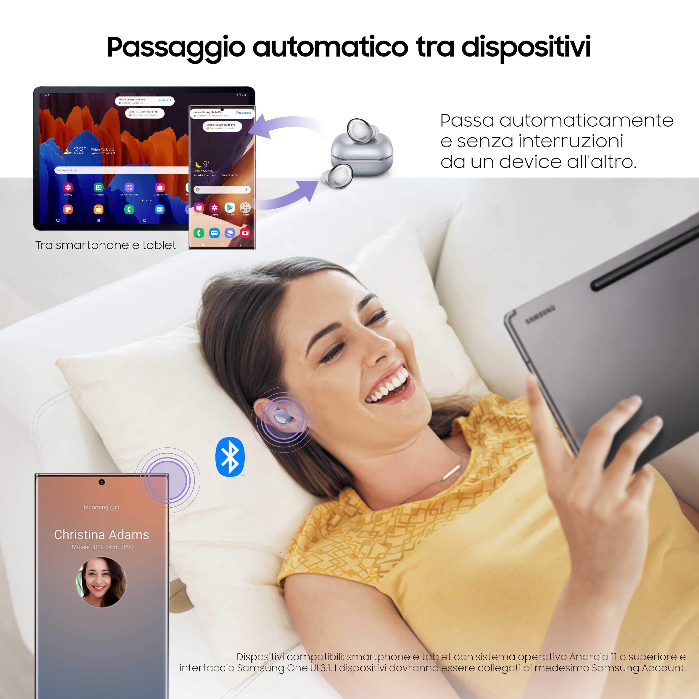 Samsung Auricolari Galaxy Buds Pro + Adattatore USB-C Auricolari Wireless, Cancellazione attiva dei rumori, Suono ambientale, IPX7, Carica Wireless, Argento (Phantom Silver) [Versione Italiana]