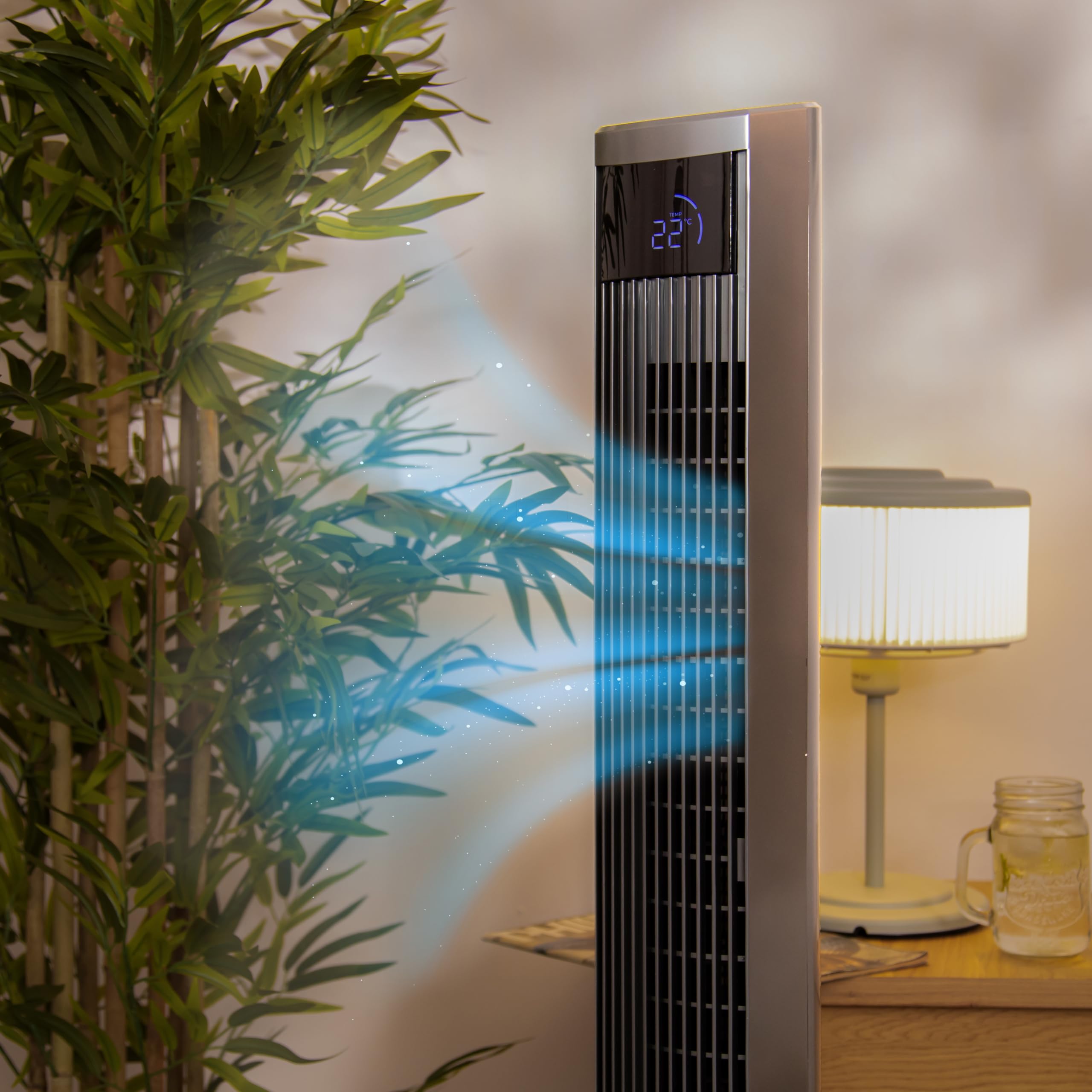 Cecotec - Ventilatore a torre EnergySilence 9090 Skyline Ionic da 119 cm, 45 W, ionizzatore, schermo LED touch, telecomando, 3 modalità e velocità, timer 12 ore, oscillazione 70º,Altezza 47",Grigio
