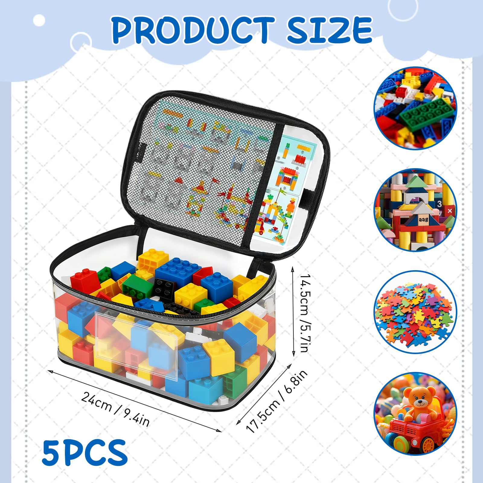 Sacchetti Portaoggetti per Giocattoli,ESYFOR 4 Pezzi Organizer Sacchetti Giochi PVC Impermeabili Borse Portaoggetti Trasparente Borsa per Trasporto per Vari Piccoli Giocattoli,24x17.5x14.5cm