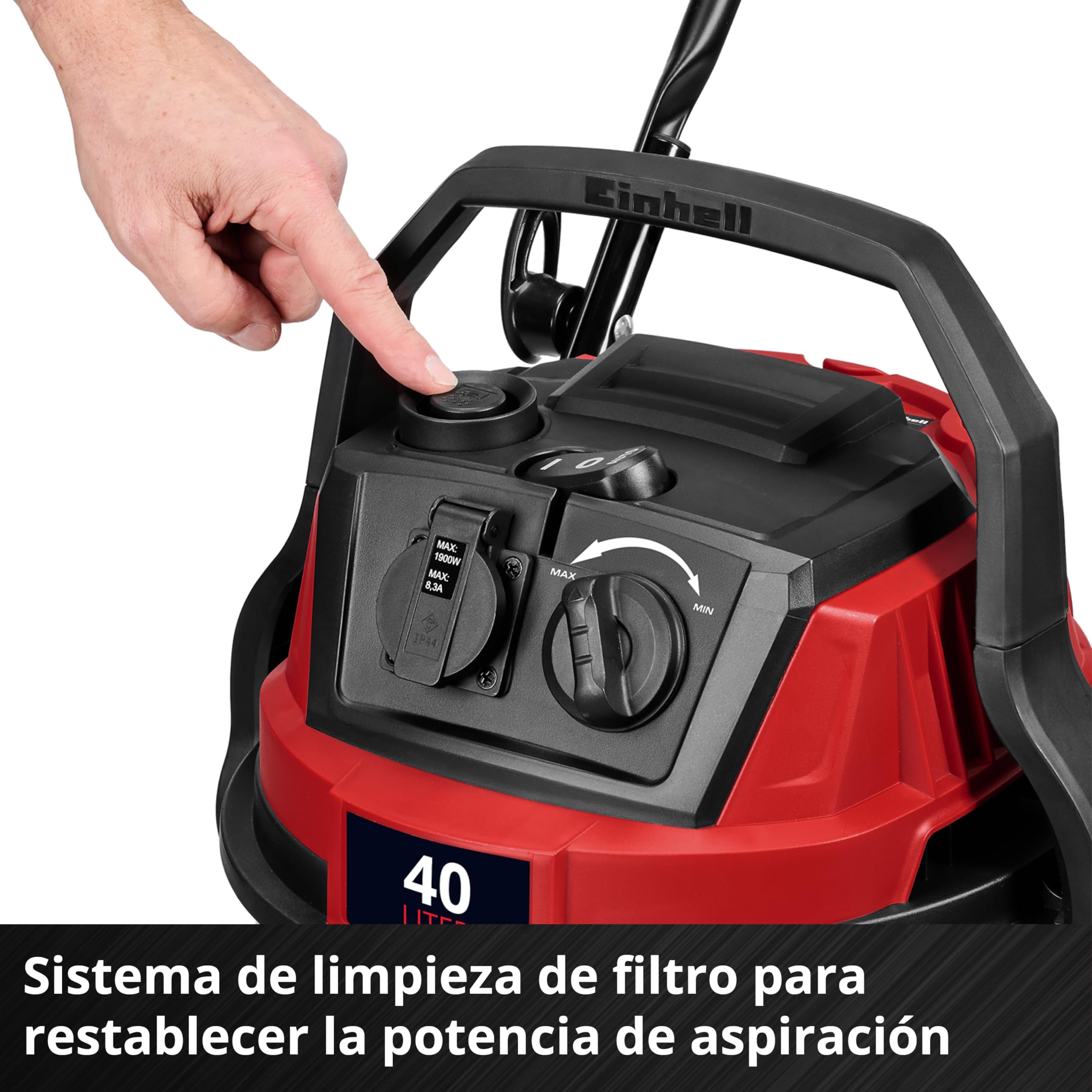 Einhell Aspirador en seco y húmedo TE-VC 4090 SACL (1.150 W, Potencia de aspiración 225 mbar, Recipiente 40 l, protección contra el Polvo L, Filtro HEPA, Limpieza de filtros, Enchufe automático)