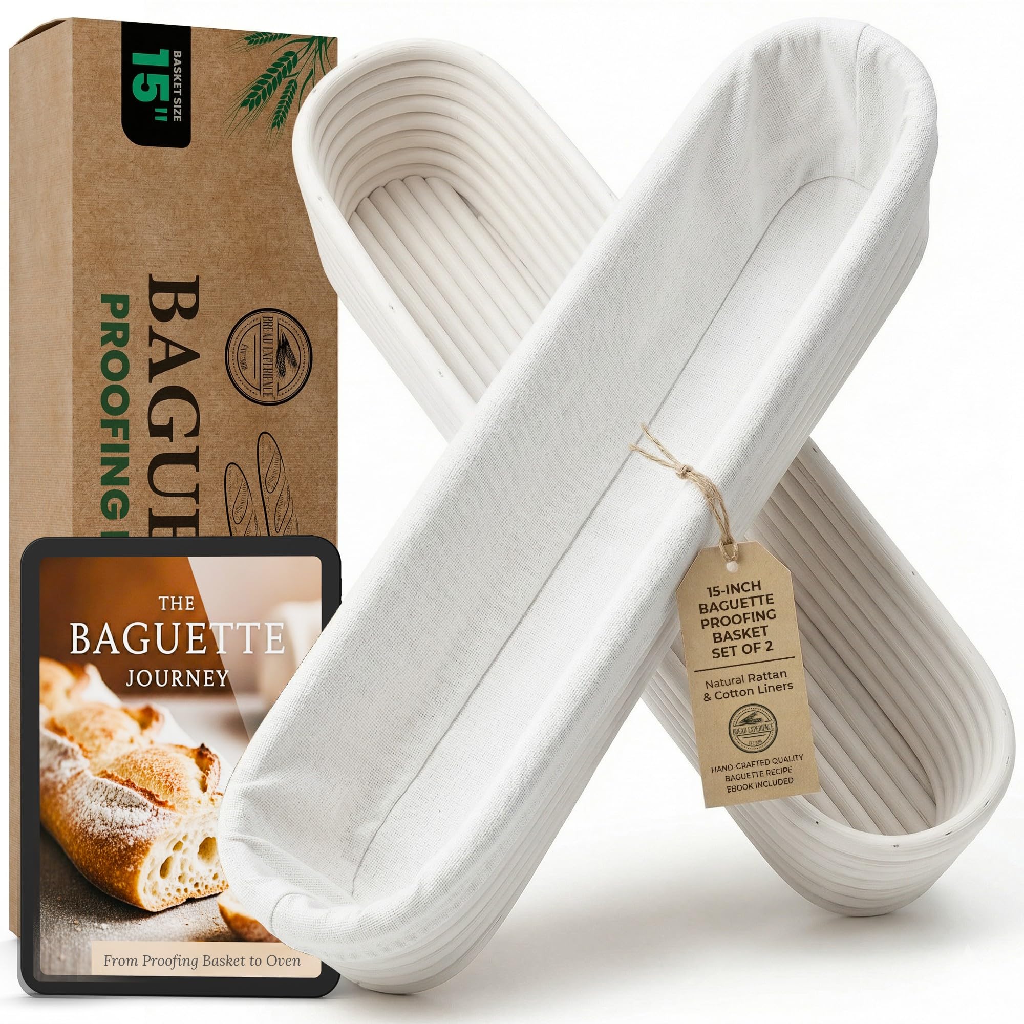 Gärkörbe für Baguette, Brot, Banneton, 38,1 cm, 2 Stück