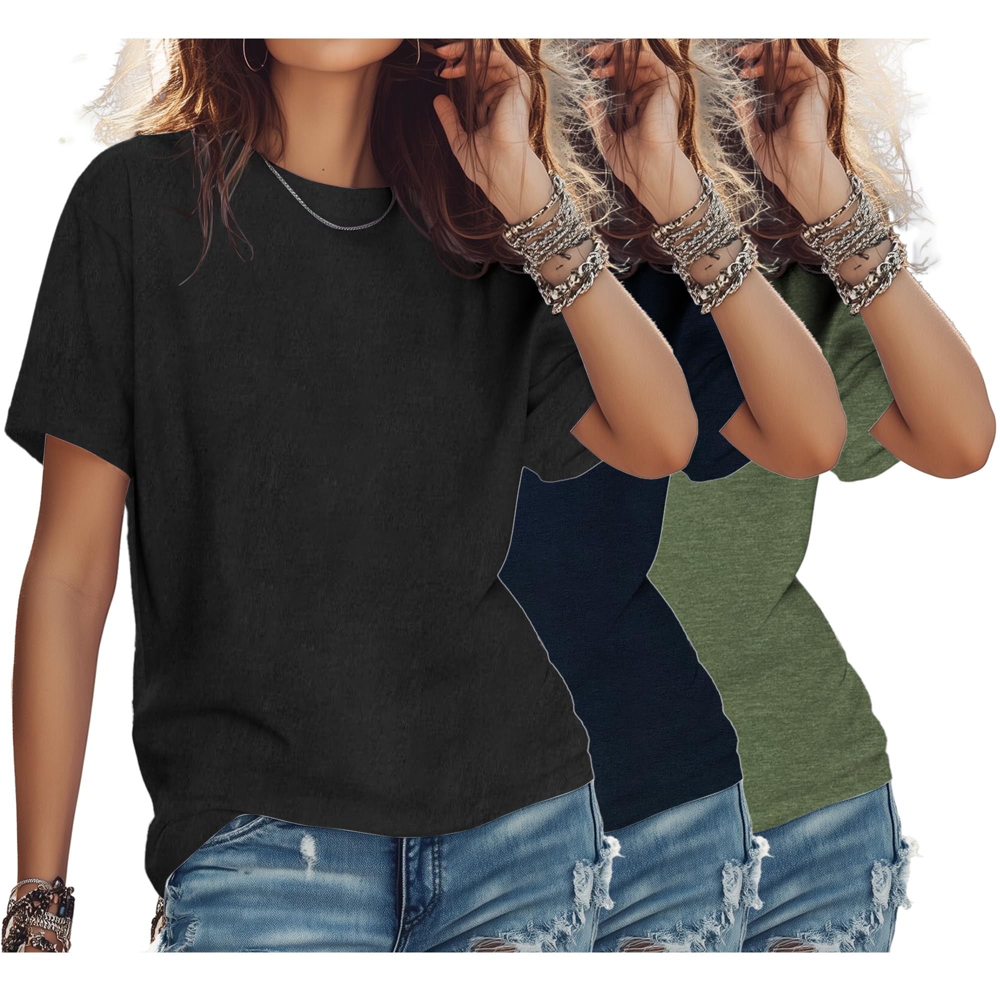 Womens 3 Pack Tshirts Womens Summer Shirts Queen Casual Trendy Short Sleeve Plus Workout Fashion Clothes Basic
