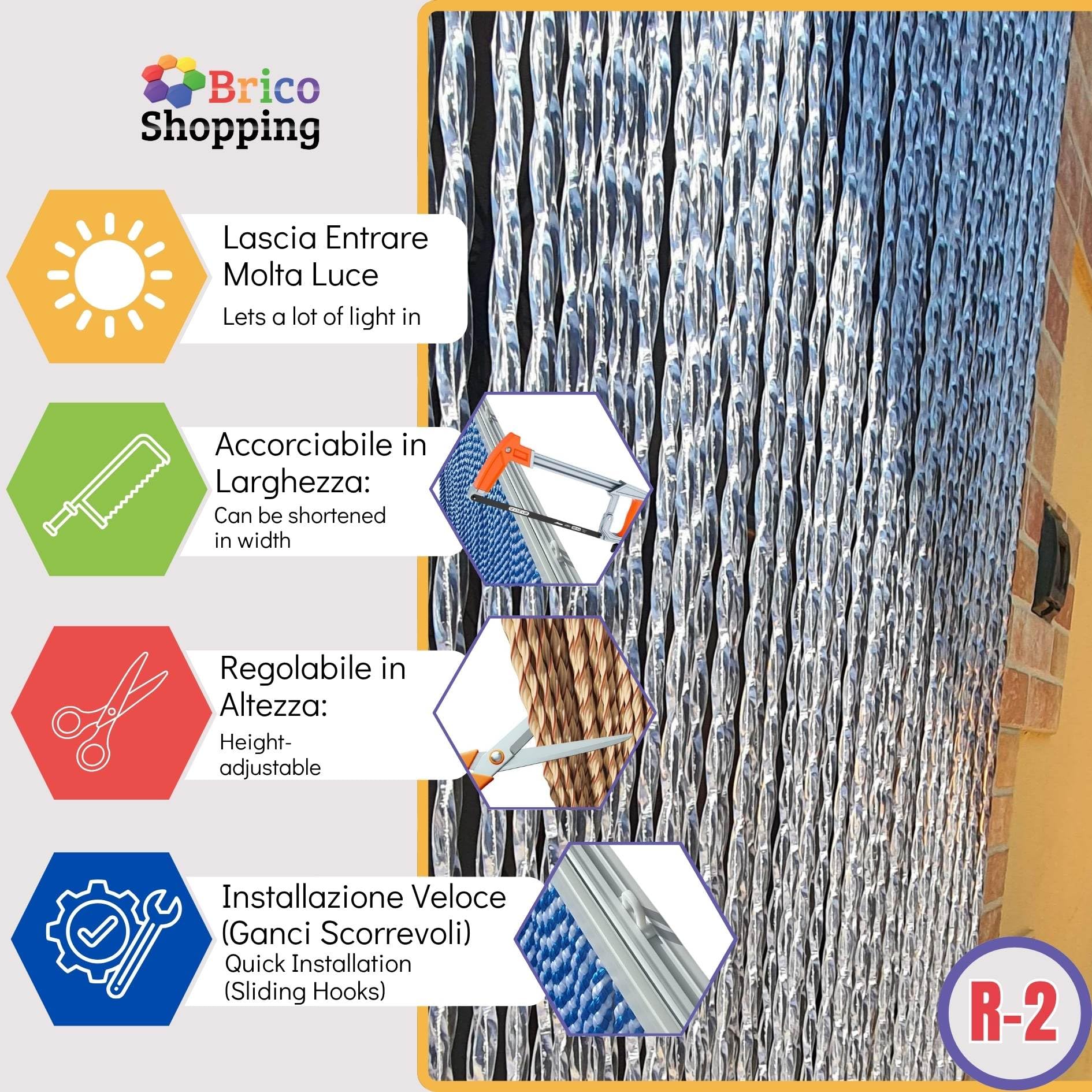BricoShopping® Tenda MOSCHIERA Mod.R a fili in pvc regolabile Zanzariera per porta finestra esterna ingresso balcone camper ANTIMOSCHE anti insetti MOSCHE ombreggiante