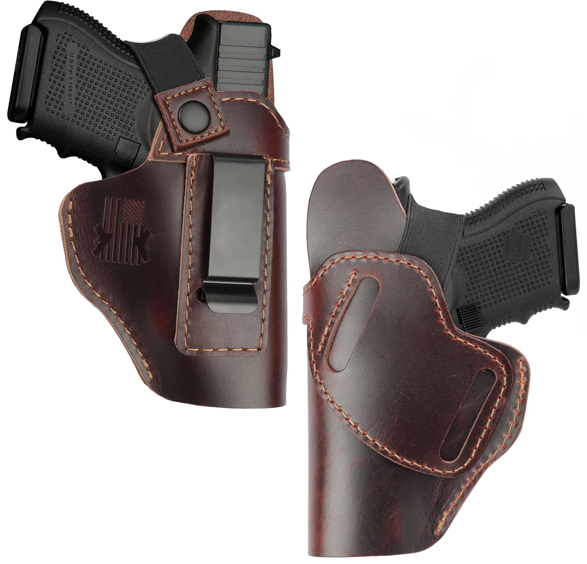 OWB & IWB Holster, Top-Grain Leather Holster for Glock 17 19 43X fitsTaurus G2C G3 G3C for Shield 9mm fits P365 P230-Similar Size /1 Pack