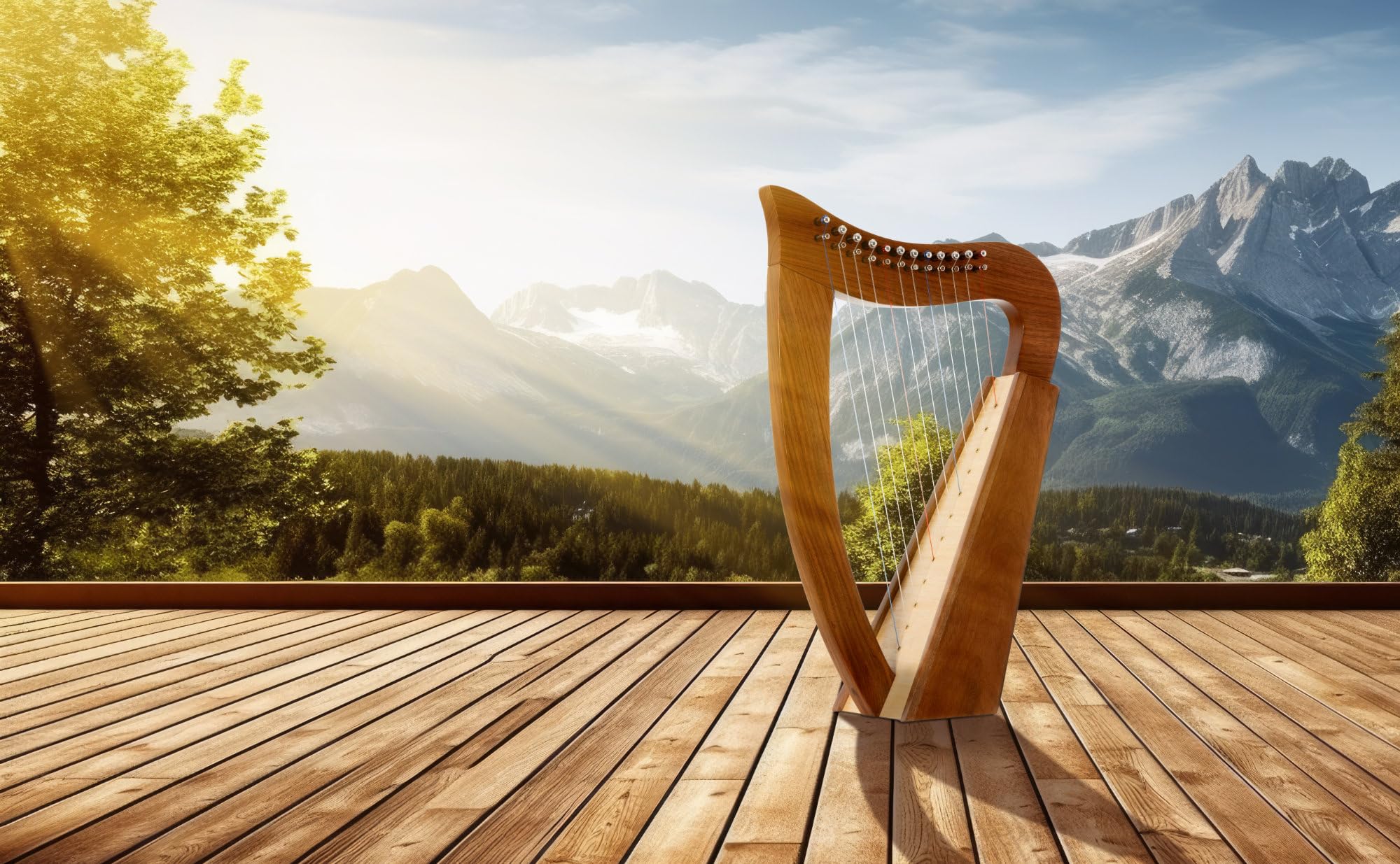 Classic Cantabile Arpa Celtica - Arpa Celtica Compatta in Legno di Noce - 12 Corde - Accordata in Do Maggiore - Inclusa Borsa e 2 Chiavi di Accordatura - Altezza: 51 cm